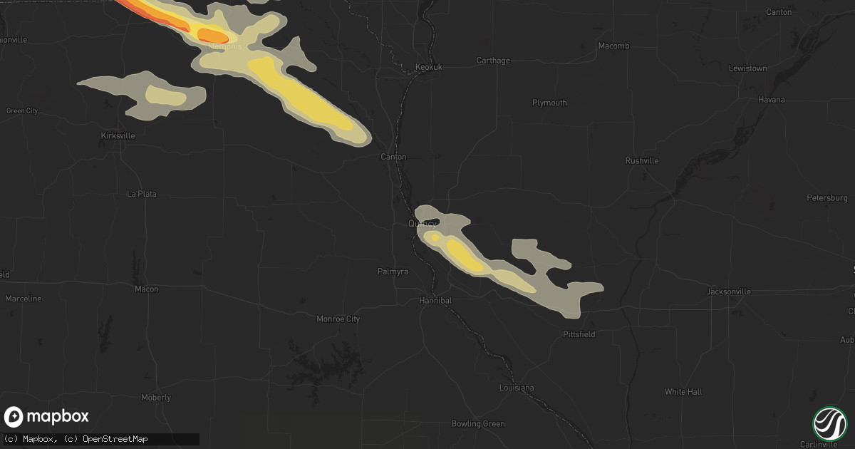 Hail map in Quincy, IL on July 31, 2024