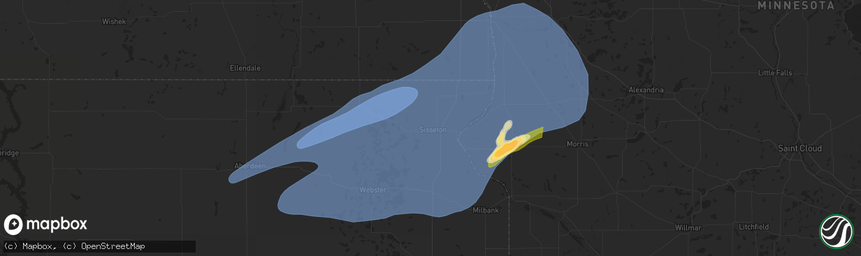 Hail map in Sisseton, SD on July 31, 2024