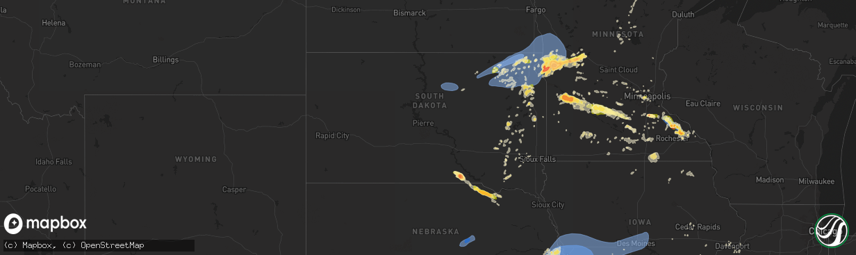 Hail map in South Dakota on July 31, 2024