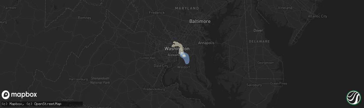 Hail map in Temple Hills, MD on July 31, 2024