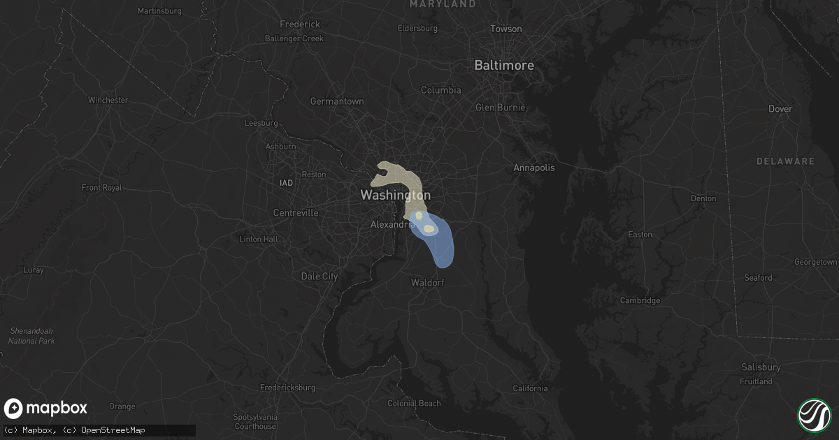 Hail map in Temple Hills, MD on July 31, 2024