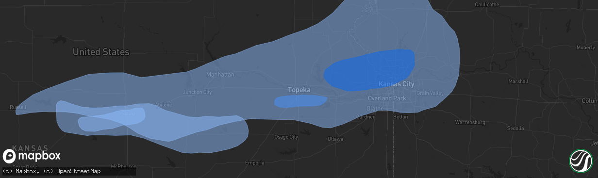 Hail map in Topeka, KS on July 31, 2024