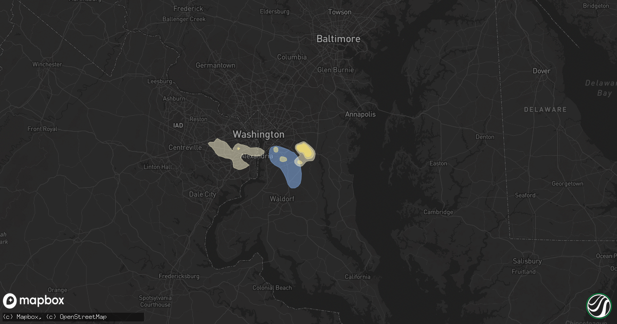 Hail map in Upper Marlboro, MD on July 31, 2024
