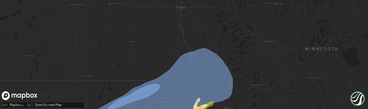 Hail map in Wahpeton, ND on July 31, 2024