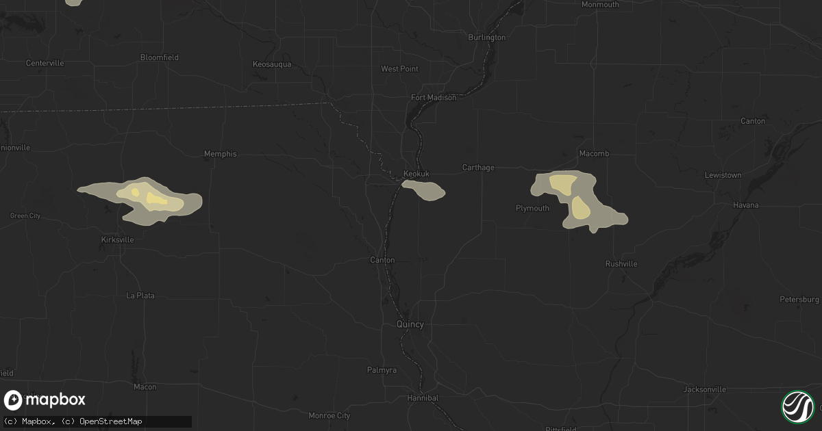 Hail map in Warsaw, IL on July 31, 2024