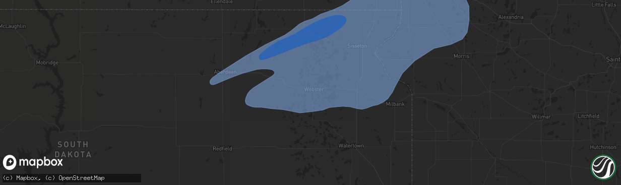 Hail map in Webster, SD on July 31, 2024