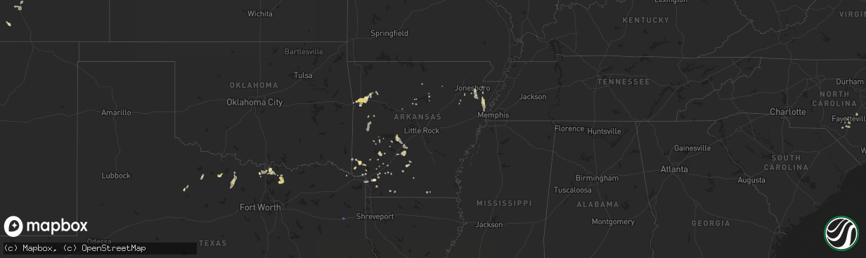 Hail map in Arkansas on July 31, 2025