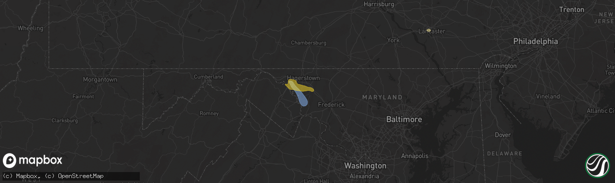 Hail map in Boonsboro, MD on July 31, 2025