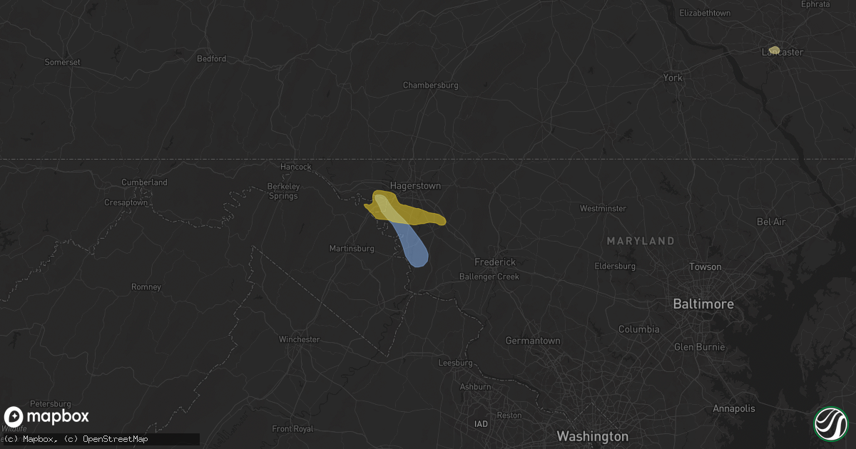 Hail map in Boonsboro, MD on July 31, 2025