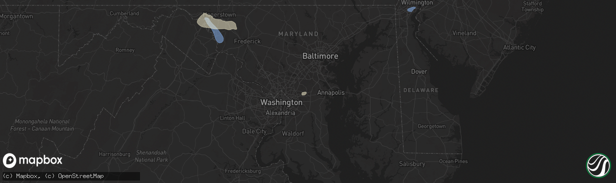 Hail map in Bowie, MD on July 31, 2025