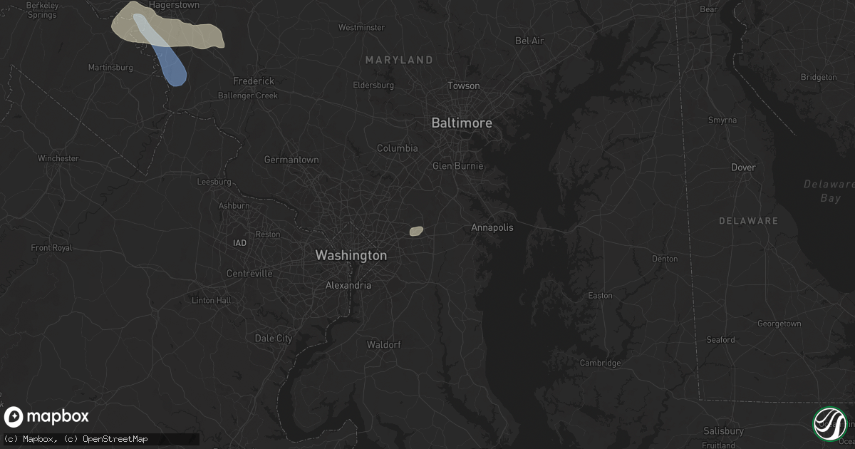 Hail map in Bowie, MD on July 31, 2025