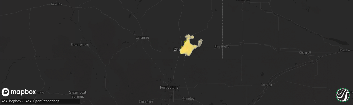 Hail map in Cheyenne, WY on July 31, 2025