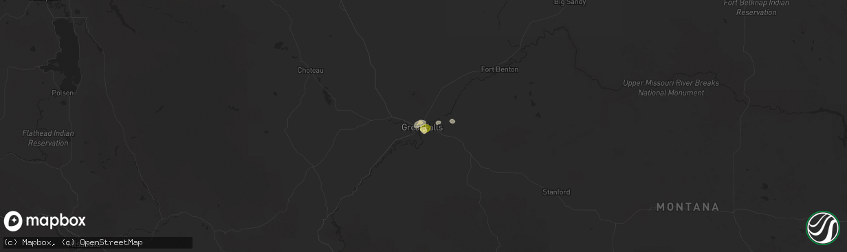 Hail map in Great Falls, MT on July 31, 2025