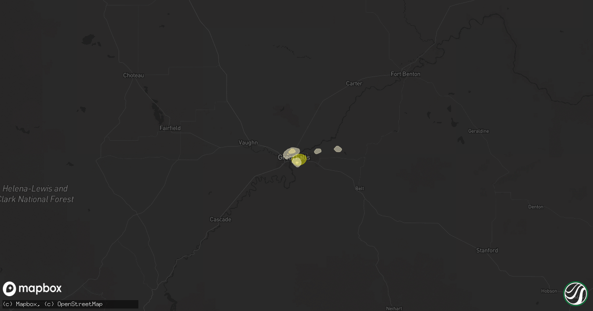 Hail map in Great Falls, MT on July 31, 2025