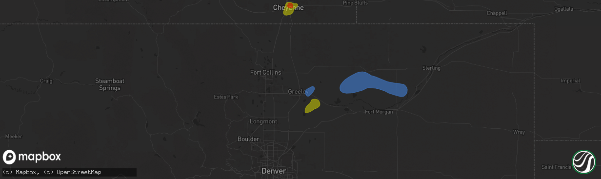 Hail map in Greeley, CO on July 31, 2025
