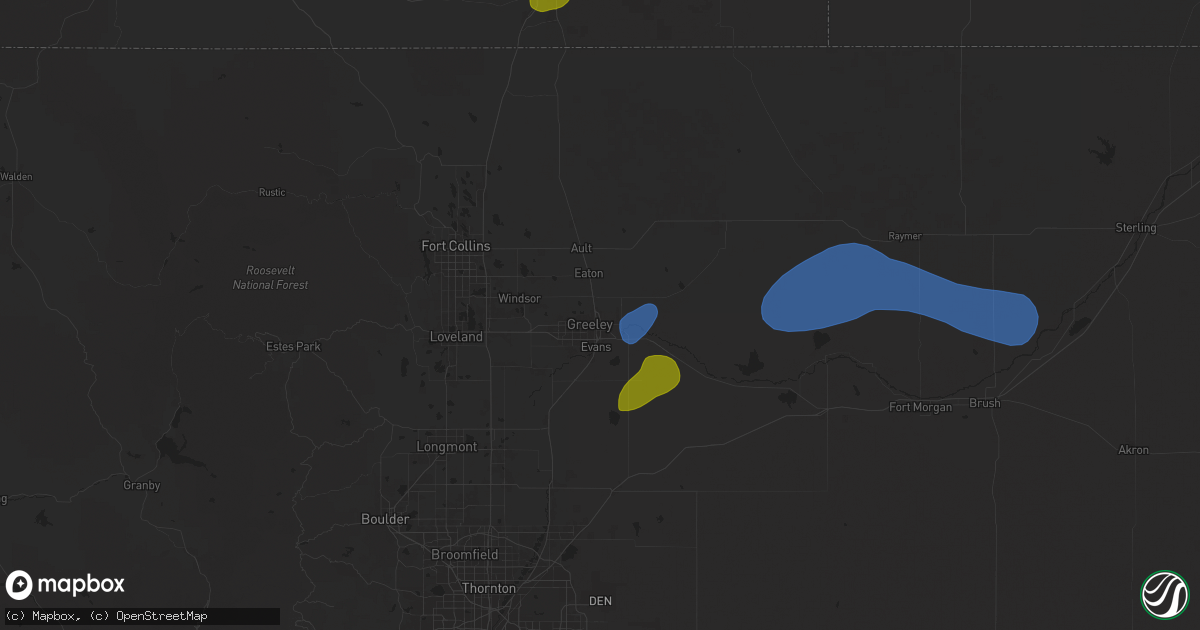 Hail map in Greeley, CO on July 31, 2025
