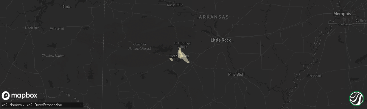 Hail map in Hot Springs National Park, AR on July 31, 2025