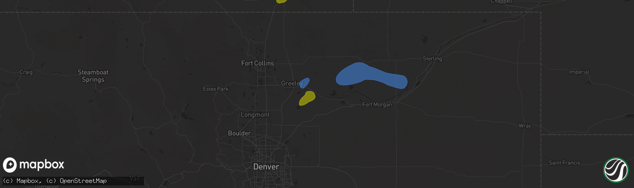 Hail map in Kersey, CO on July 31, 2025