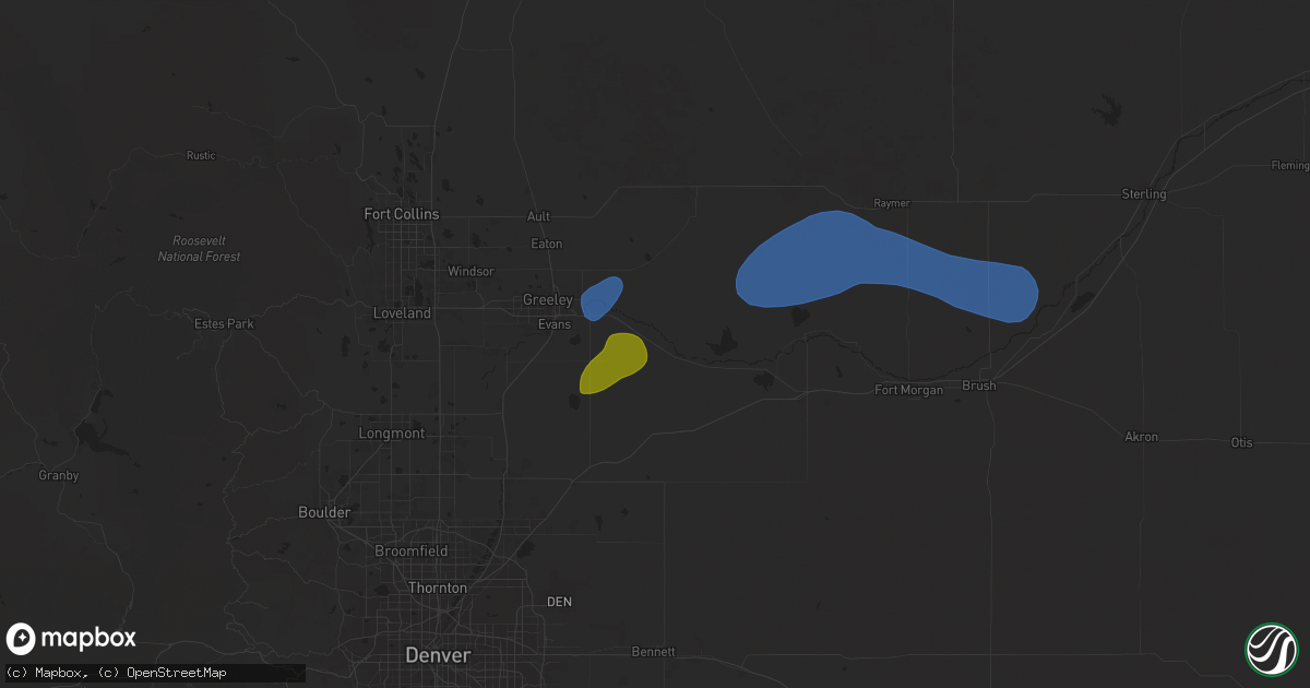 Hail map in Kersey, CO on July 31, 2025