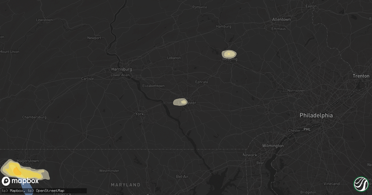 Hail map in Lancaster, PA on July 31, 2025