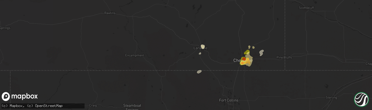 Hail map in Laramie, WY on July 31, 2025