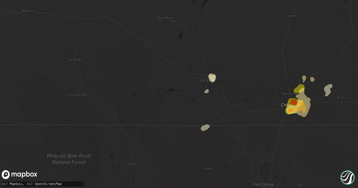 Hail map in Laramie, WY on July 31, 2025