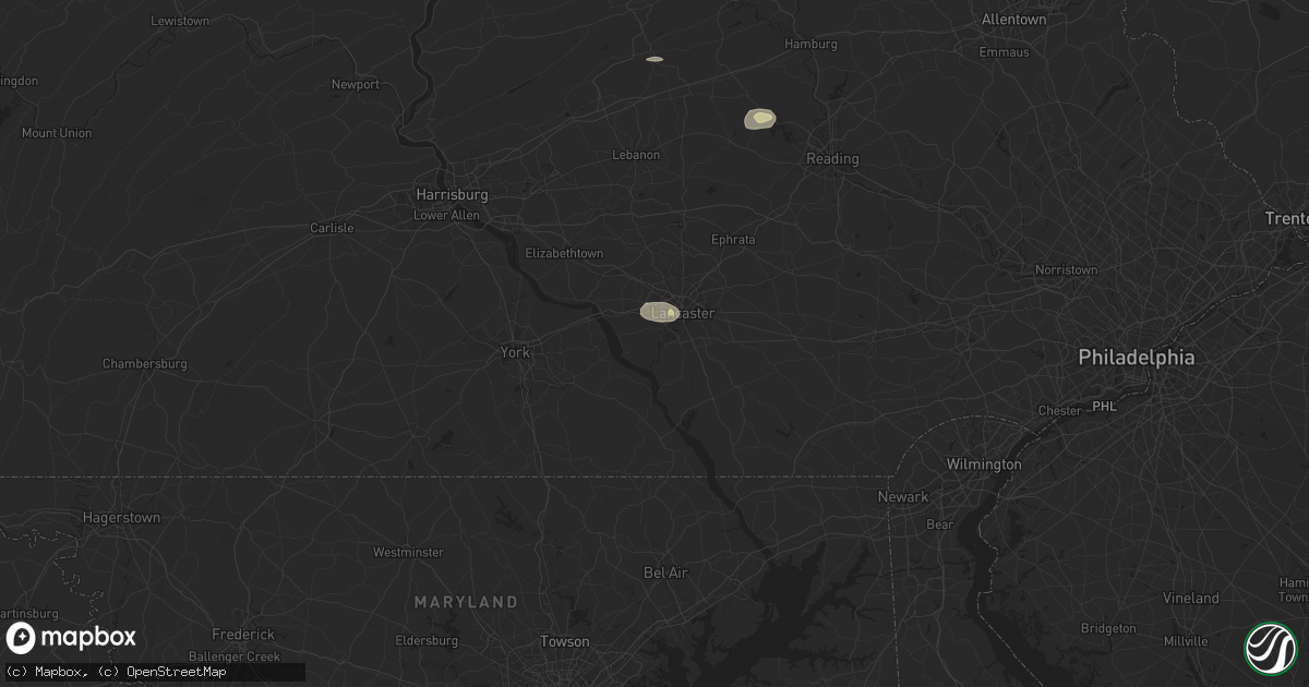 Hail map in Millersville, PA on July 31, 2025
