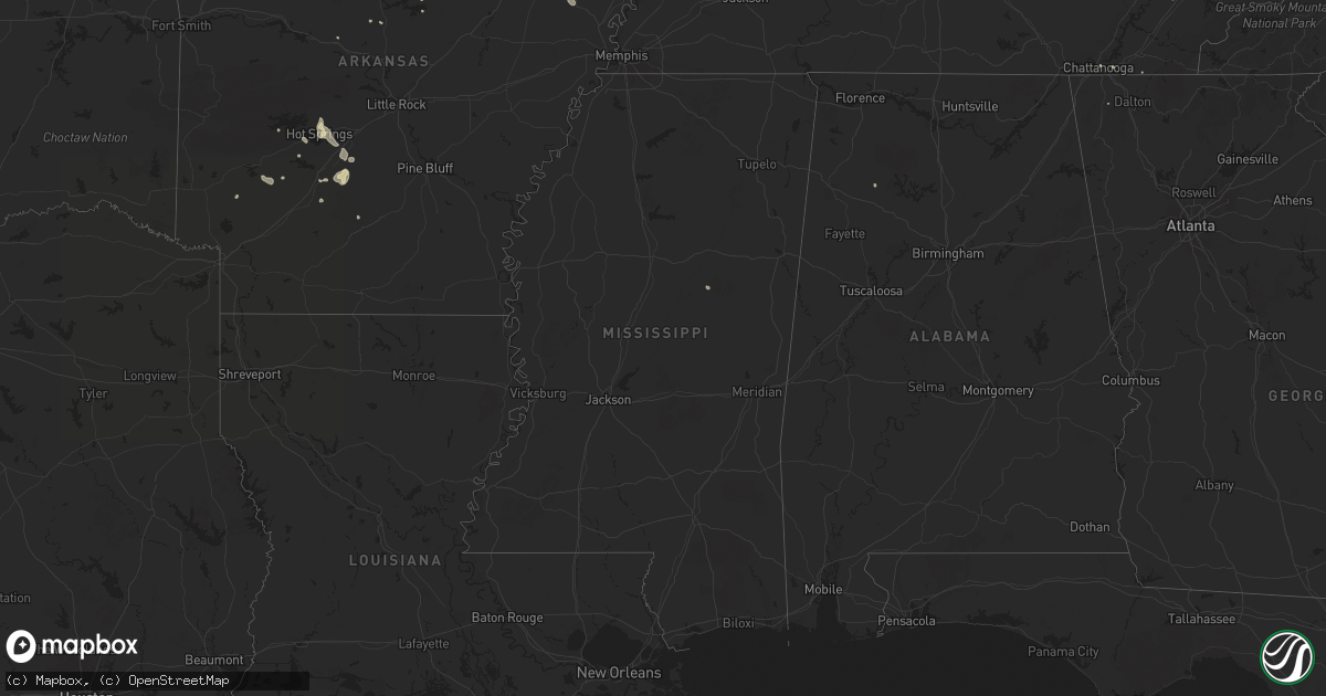 Hail map in Mississippi on July 31, 2025