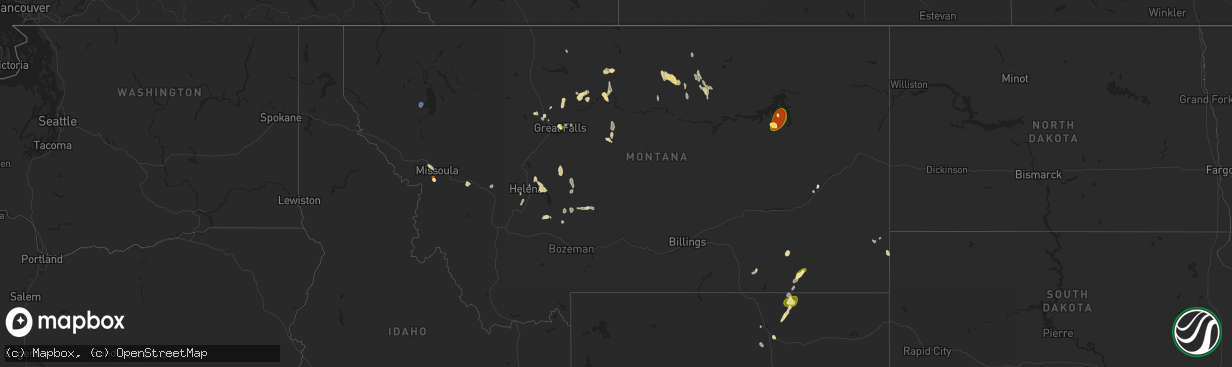 Hail map in Montana on July 31, 2025