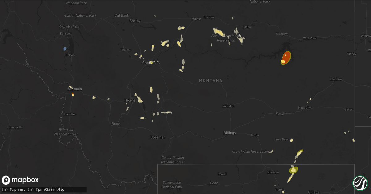 Hail map in Montana on July 31, 2025