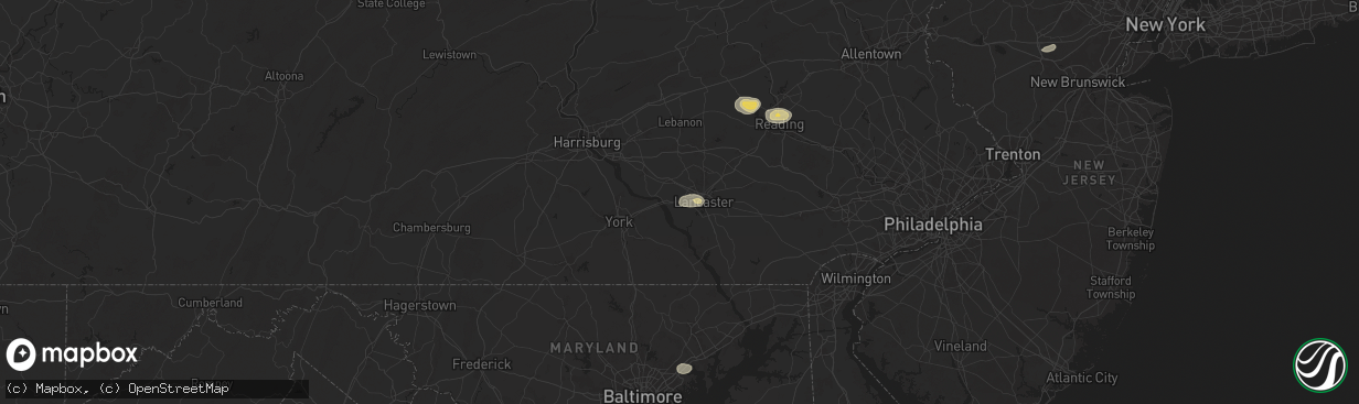 Hail map in Mountville, PA on July 31, 2025