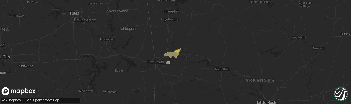 Hail map in Mulberry, AR on July 31, 2025