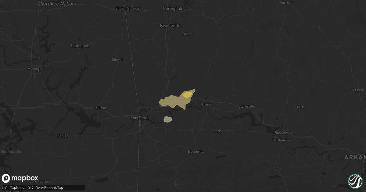 Hail map in Mulberry, AR on July 31, 2025