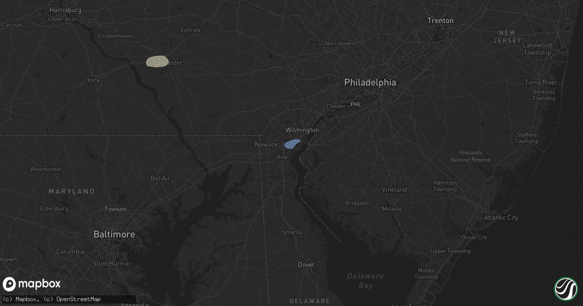 Hail map in New Castle, DE on July 31, 2025