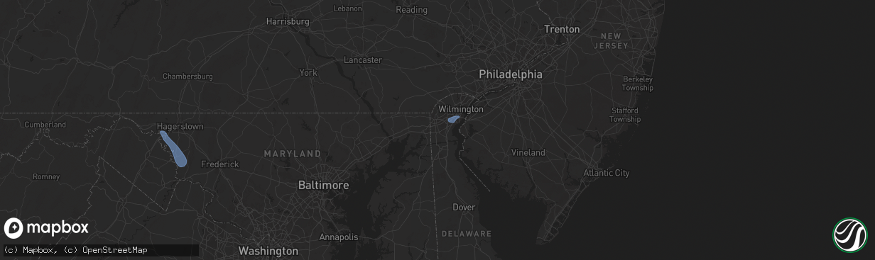 Hail map in Newark, DE on July 31, 2025
