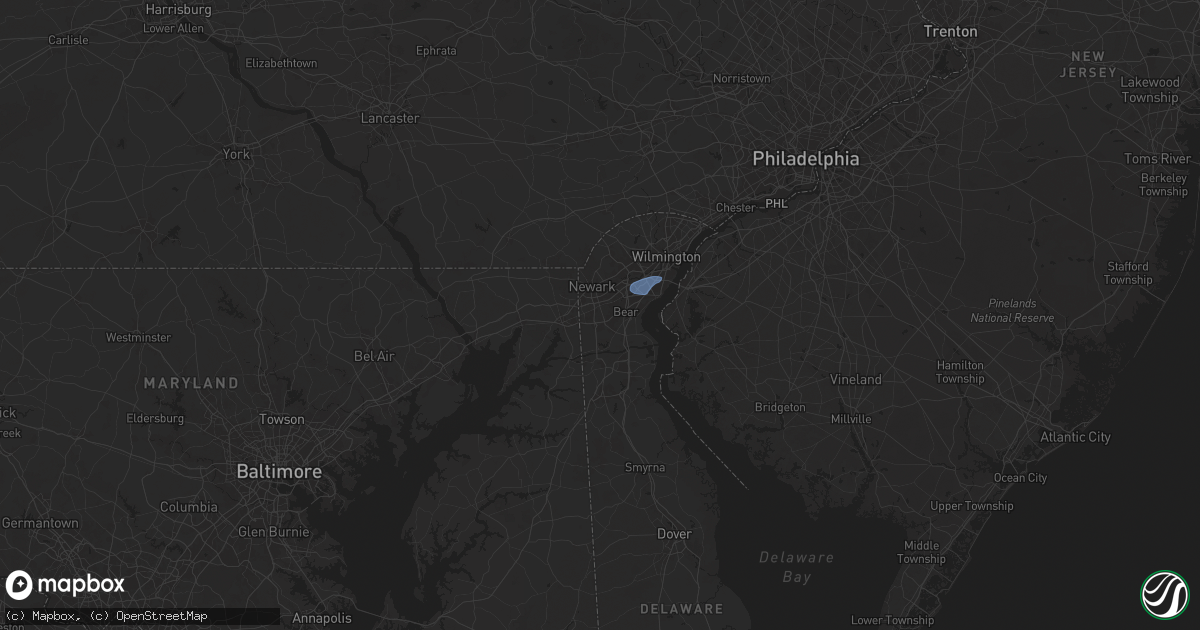 Hail map in Newark, DE on July 31, 2025