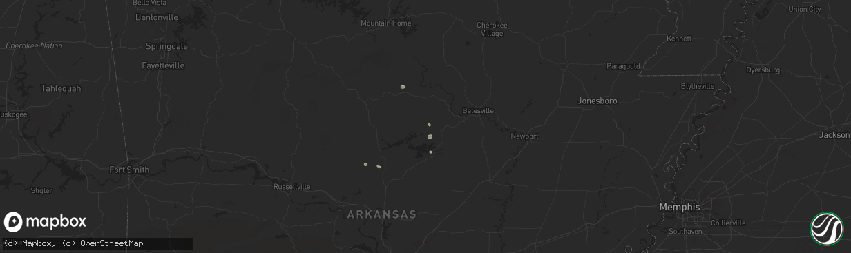 Hail map in Prim, AR on July 31, 2025