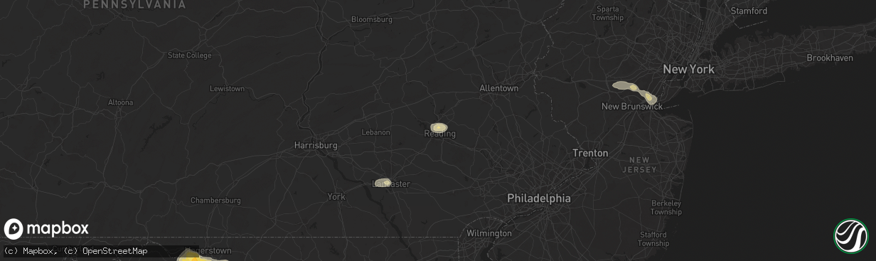 Hail map in Reading, PA on July 31, 2025
