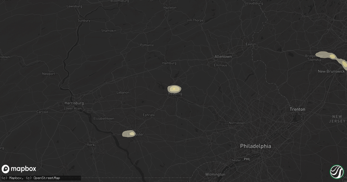 Hail map in Reading, PA on July 31, 2025