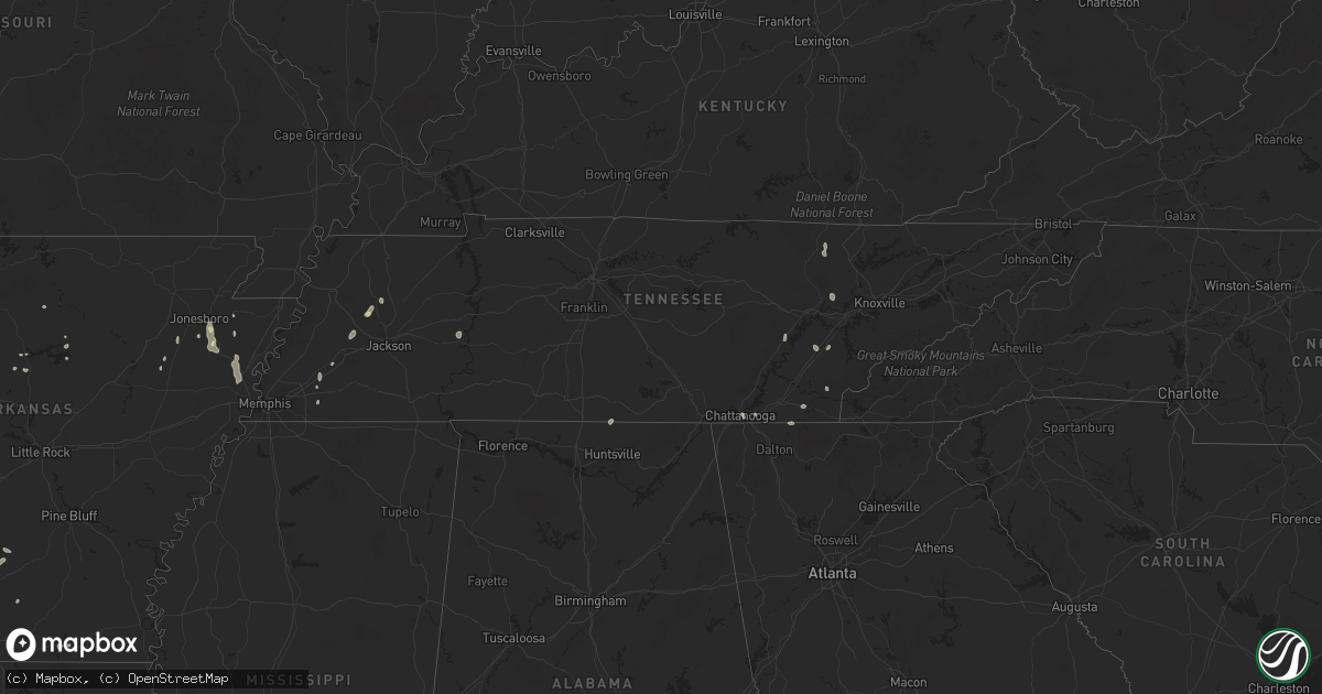 Hail map in Tennessee on July 31, 2025