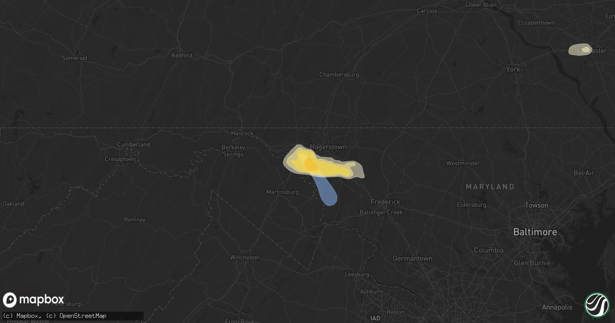 Hail map in Williamsport, MD on July 31, 2025