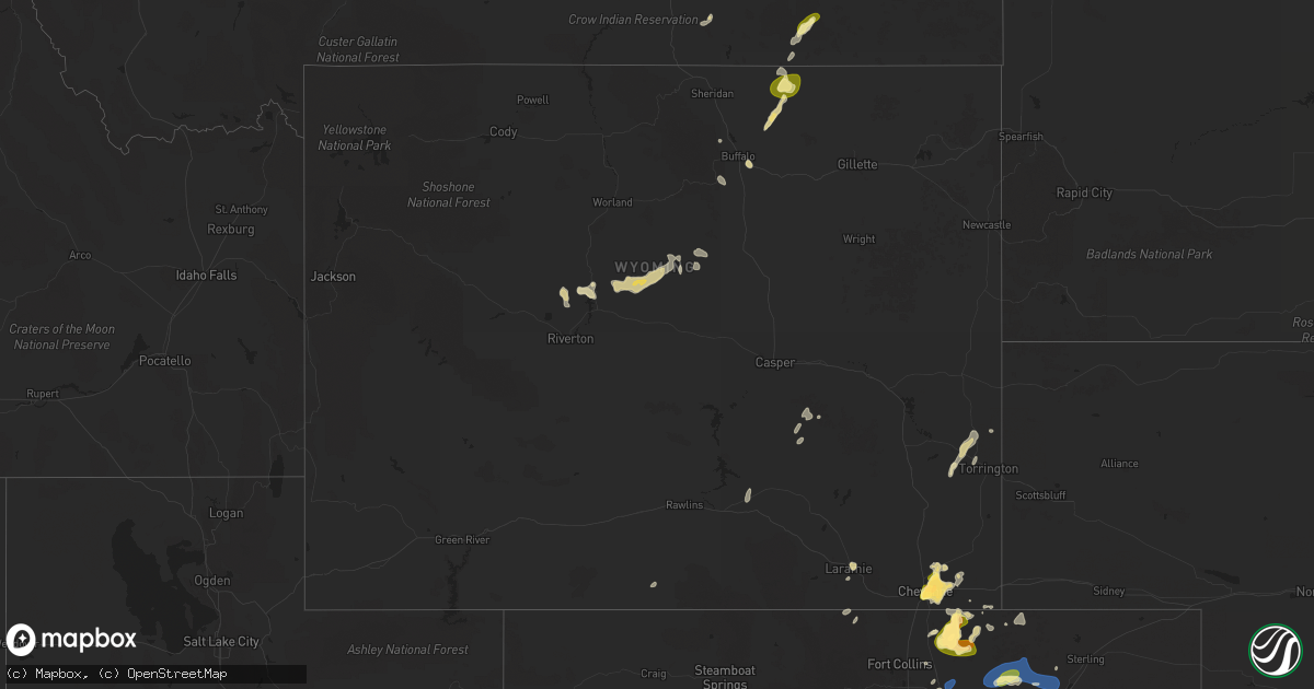 Hail map in Wyoming on July 31, 2025