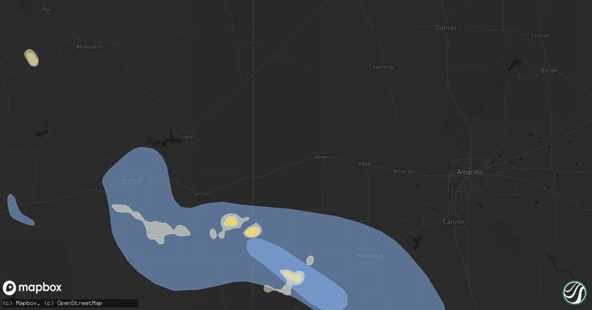 Hail map in Adrian, TX on July 31, 2026
