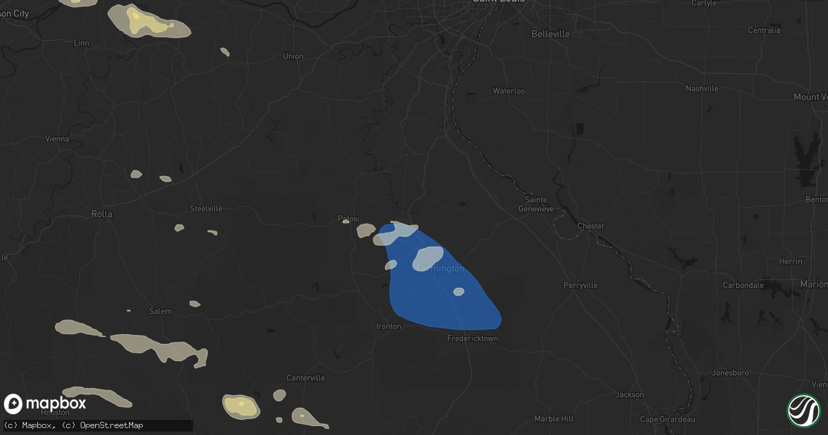 Hail map in Bonne Terre, MO on July 31, 2026