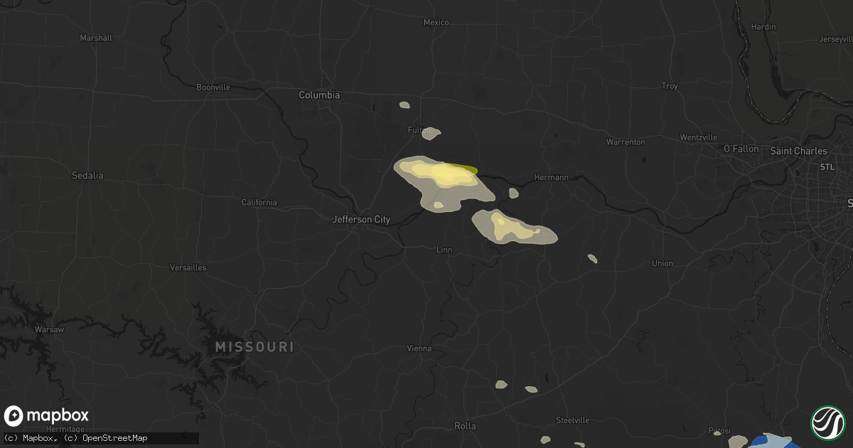 Hail map in Bonnots Mill, MO on July 31, 2026