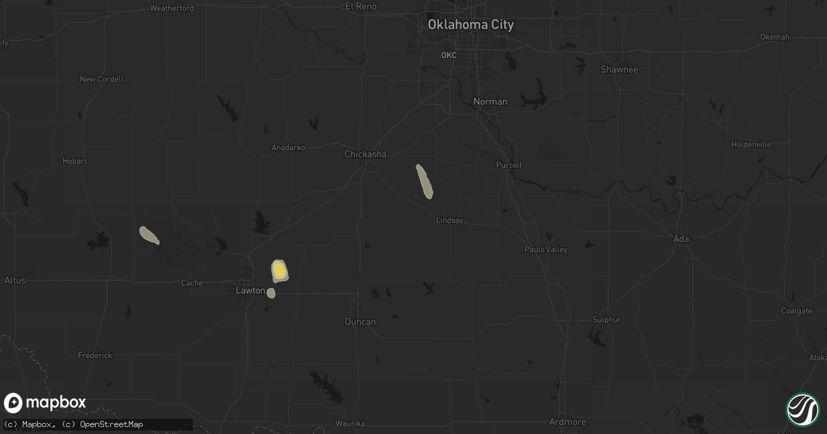 Hail map in Bradley, OK on July 31, 2026