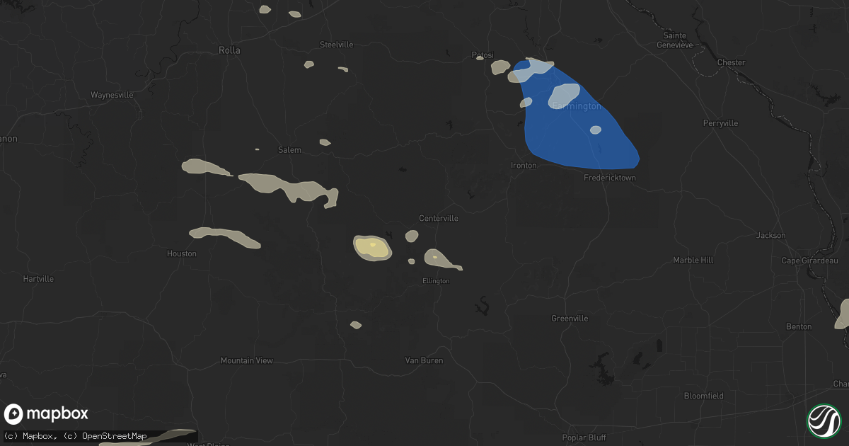 Hail map in Centerville, MO on July 31, 2026