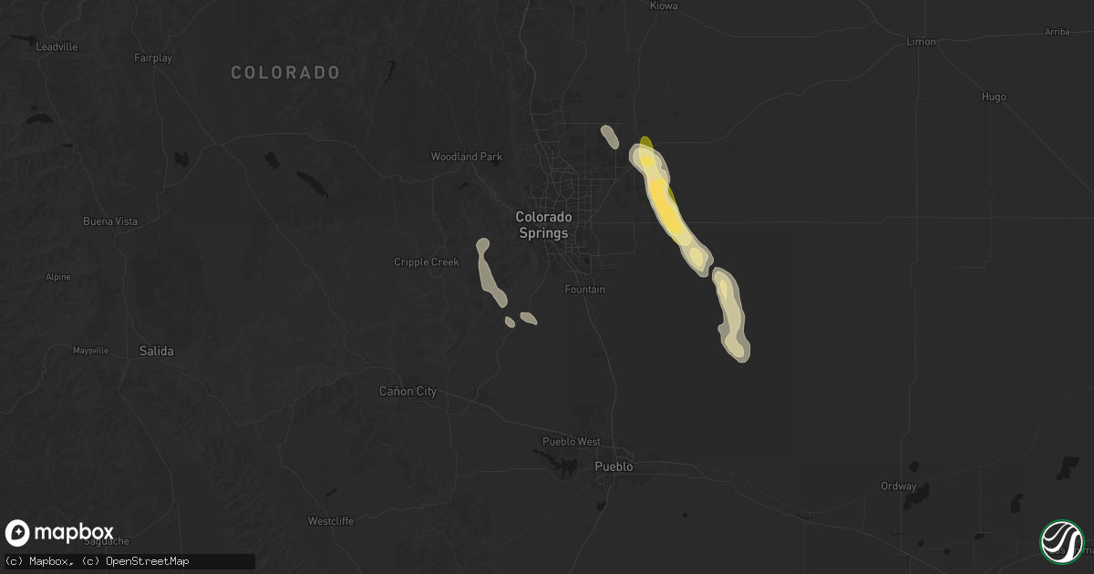 Hail map in Colorado Springs, CO on July 31, 2026