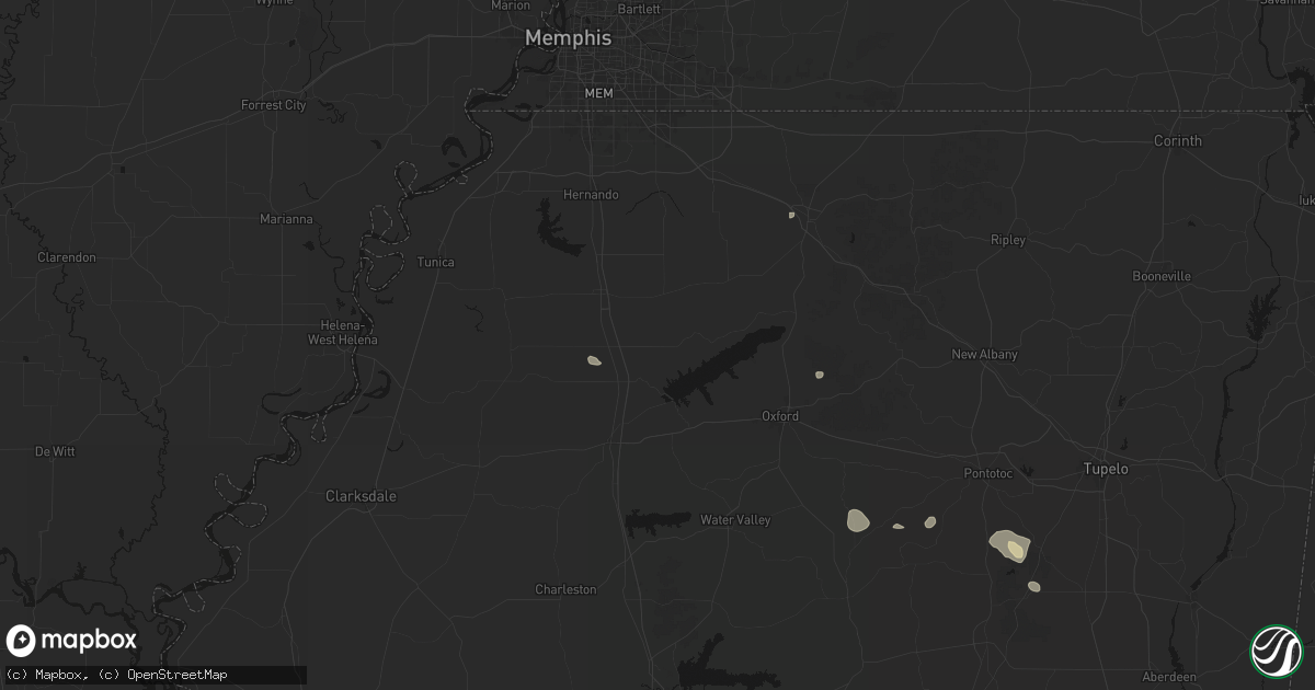 Hail map in Como, MS on July 31, 2026