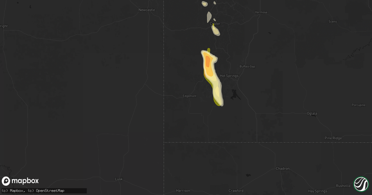 Hail map in Edgemont, SD on July 31, 2026